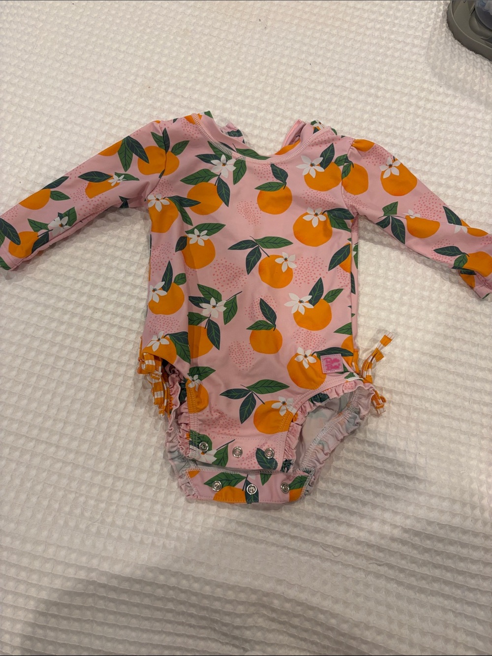 Ruffle butts Pink Orange-Print Long Sleeve One-Piece Swimsuit